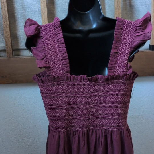 Hill House Ellie Midi Dress In Burgundy Stripe - Large