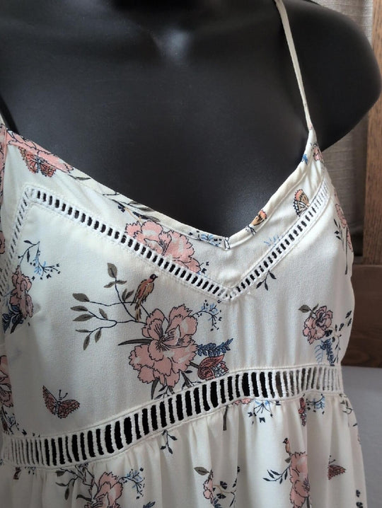 Abercrombie And Fitch Creme Bird And Butterfly Floral Maxi Dress - XSP