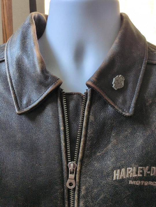 Harley Davidson 2004 Brown Leather Motorcycle Jacket - Medium