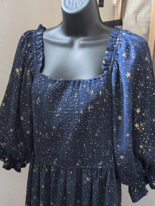 Ivy City Co Starry Nights Dress In Blue And Gold  - Large