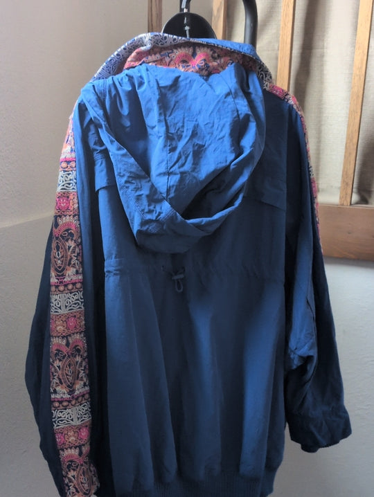 Free People Movement She Fly Blue Embroidered Oversized Windbreaker - Small