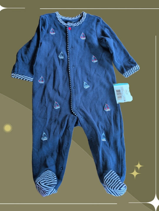 Little Me Boys Snap Sailboat Stripe Onesie Size 6mo