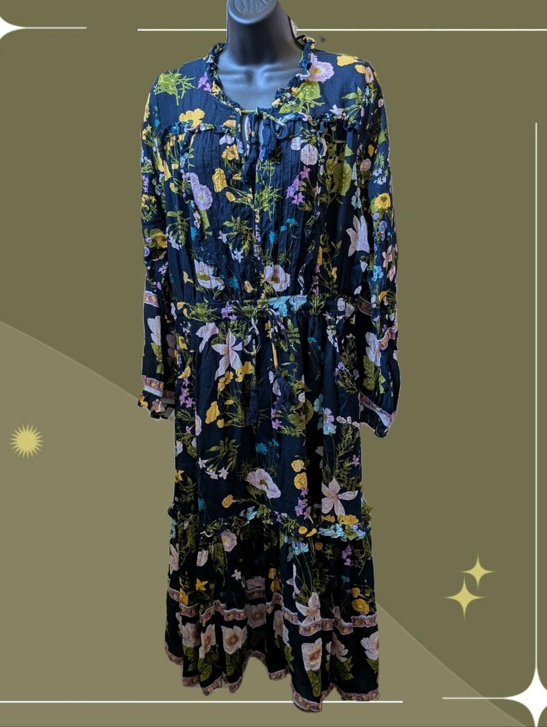 Citrus Navy Floral Tie Waist Dress - XL