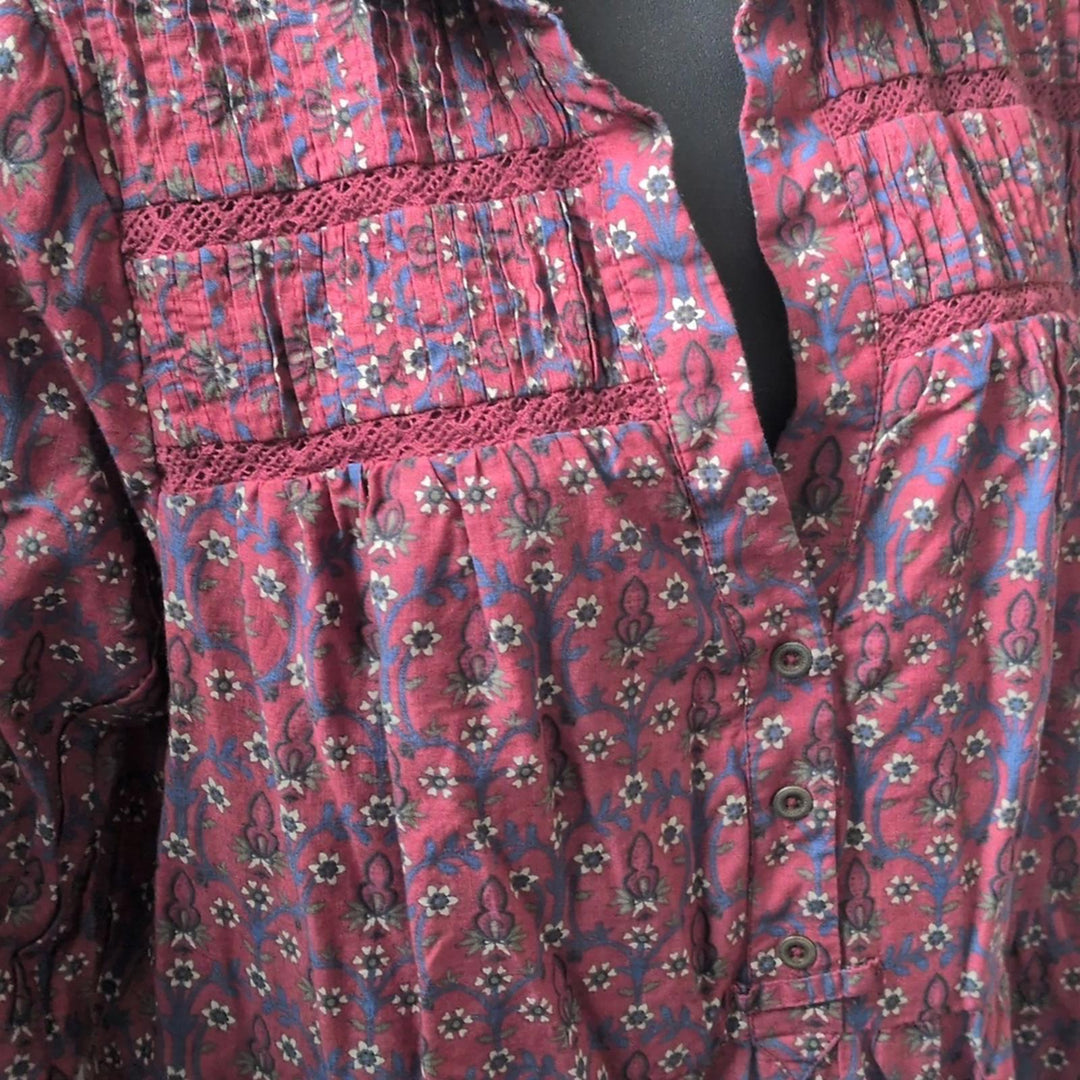 Anthropologie Diyana Tiered Tunic Dress In Burgundy Floral  - Large