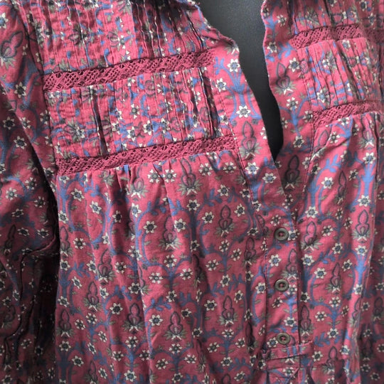 Anthropologie Diyana Tiered Tunic Dress In Burgundy Floral  - Large
