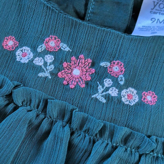 Carter's Just One You Girls Green Long Sleeve Dress. - 9 - 12 Months