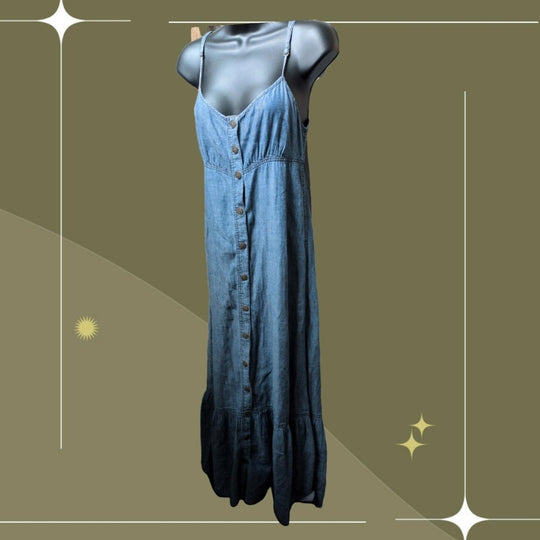 Free People Cutout Back Chambray Maxi Dress - Small