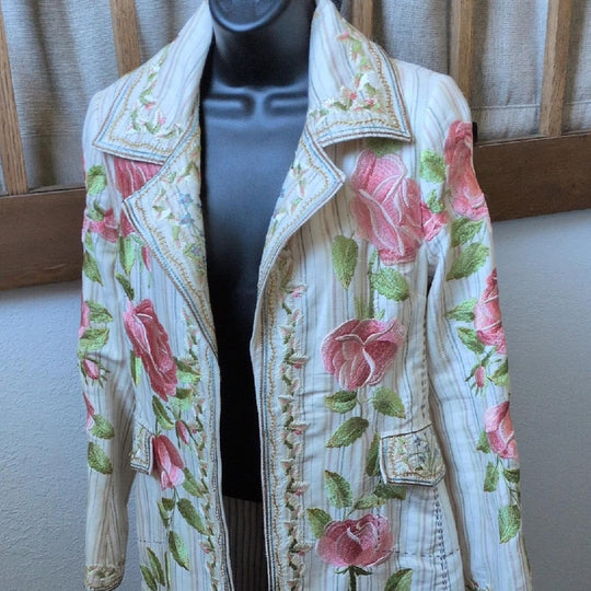 Biya Johnny Was Pink Embroidered Rose Coat - Small