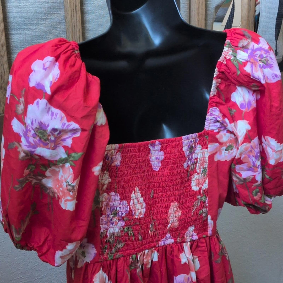 Abercrombie Red Floral Emerson Midi Dress - Small