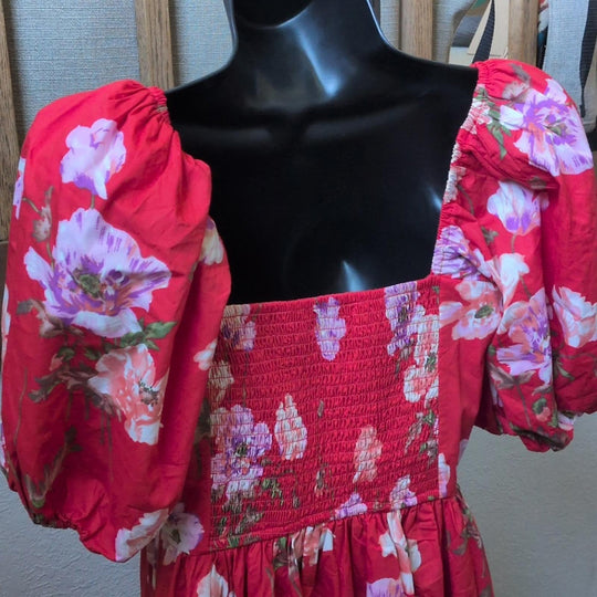 Abercrombie Red Floral Emerson Midi Dress - Small