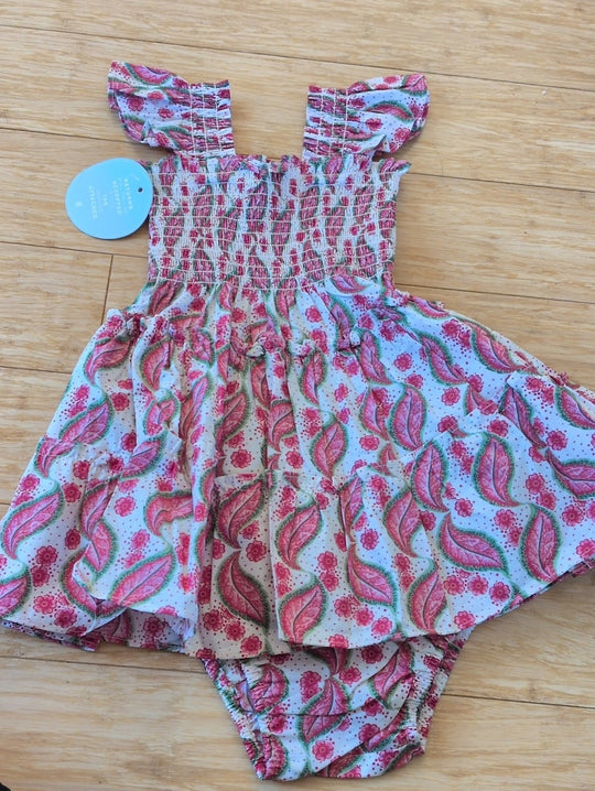 Hill House Tiny Ellie Nap Dress In Birch Vine Red Green Stripe - 2Y
