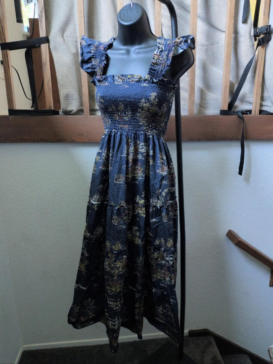 Hill House Home The Ellie Nap Dress in Navy Equestrian Toile - XXS