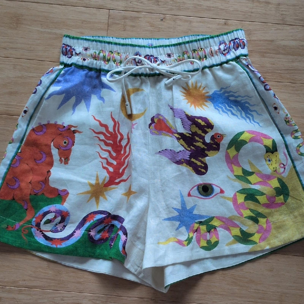 Alemais Printed Linen Seeker Shorts