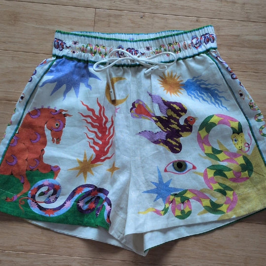 Alemais Printed Linen Seeker Shorts