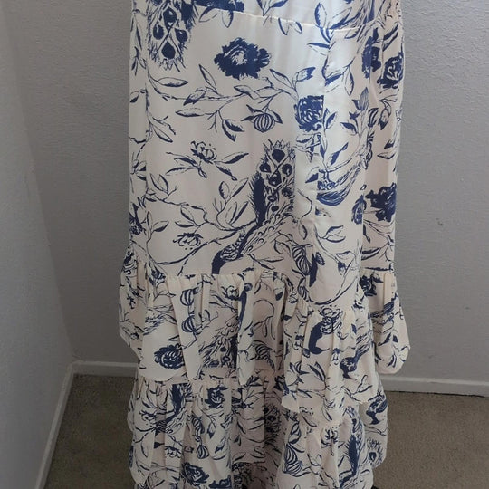 Abercrombie Tiered Ruffle Drama Maxi Dress In Blue Peacock Floral - Medium
