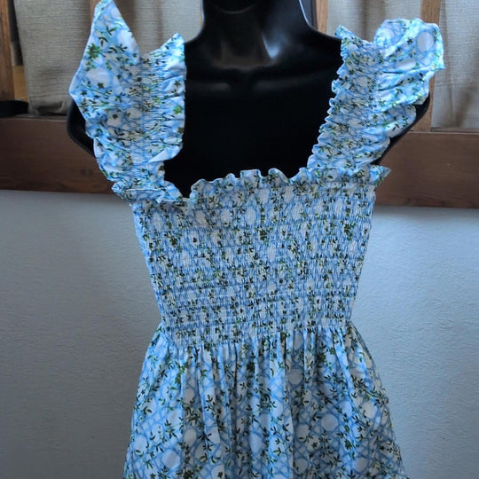 Hill House Home Ellie Blue Basket Weave Floral Nap Dress - Extra Small