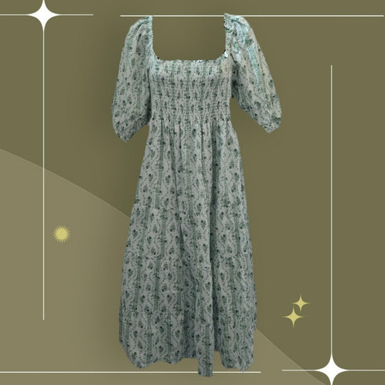 Hill House Home Nesli Nap Dress In Green Vine Print - Large