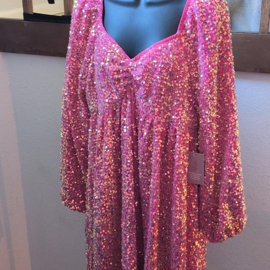 Ivy City Co Jewel Dress In Pink Sequin - Large