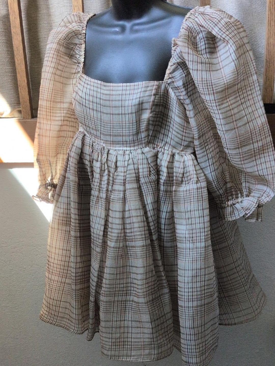 Selkie Plaid Puff Mini Dress - M