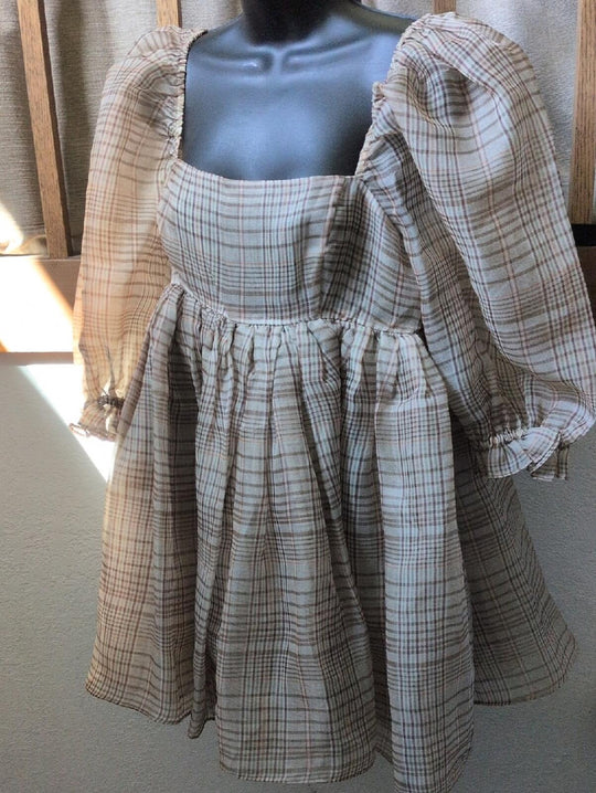 Selkie Plaid Puff Mini Dress - M