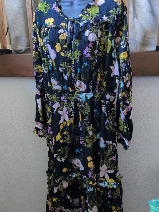 Citrus Navy Floral Tie Waist Dress - XL