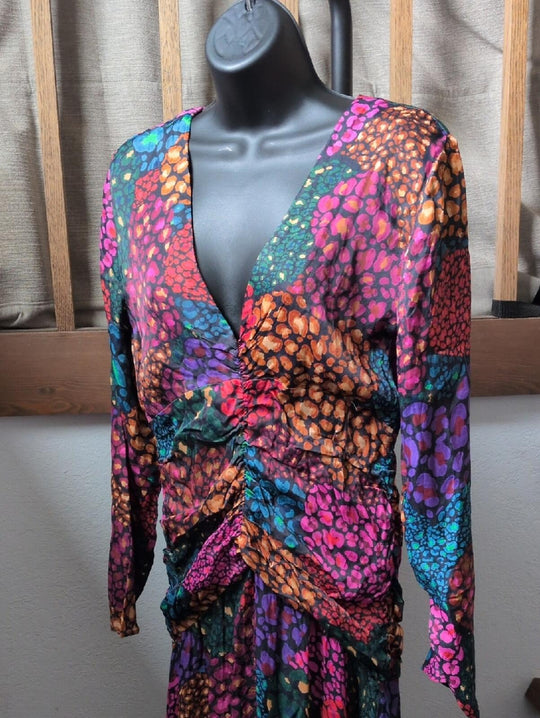 Viral Tiktok Farm Rio Rainbow Hearts Viscose Midi Dress - M