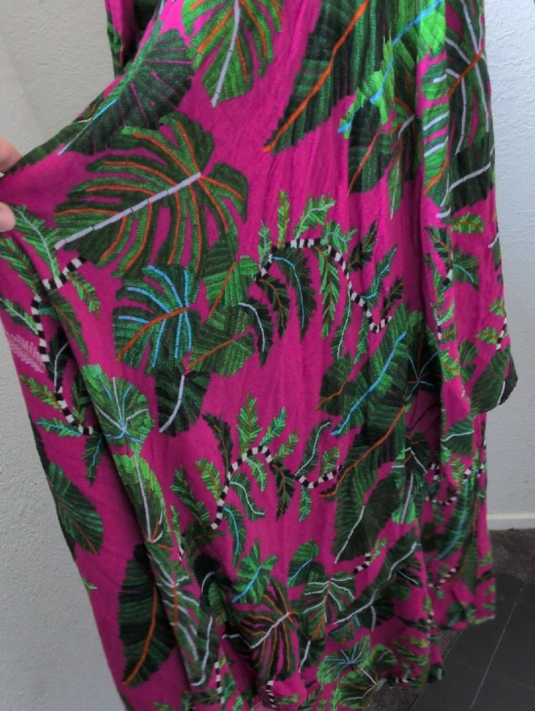Farm Rio Pink Leaves Print Faux Wrap Maxi Dress - Small