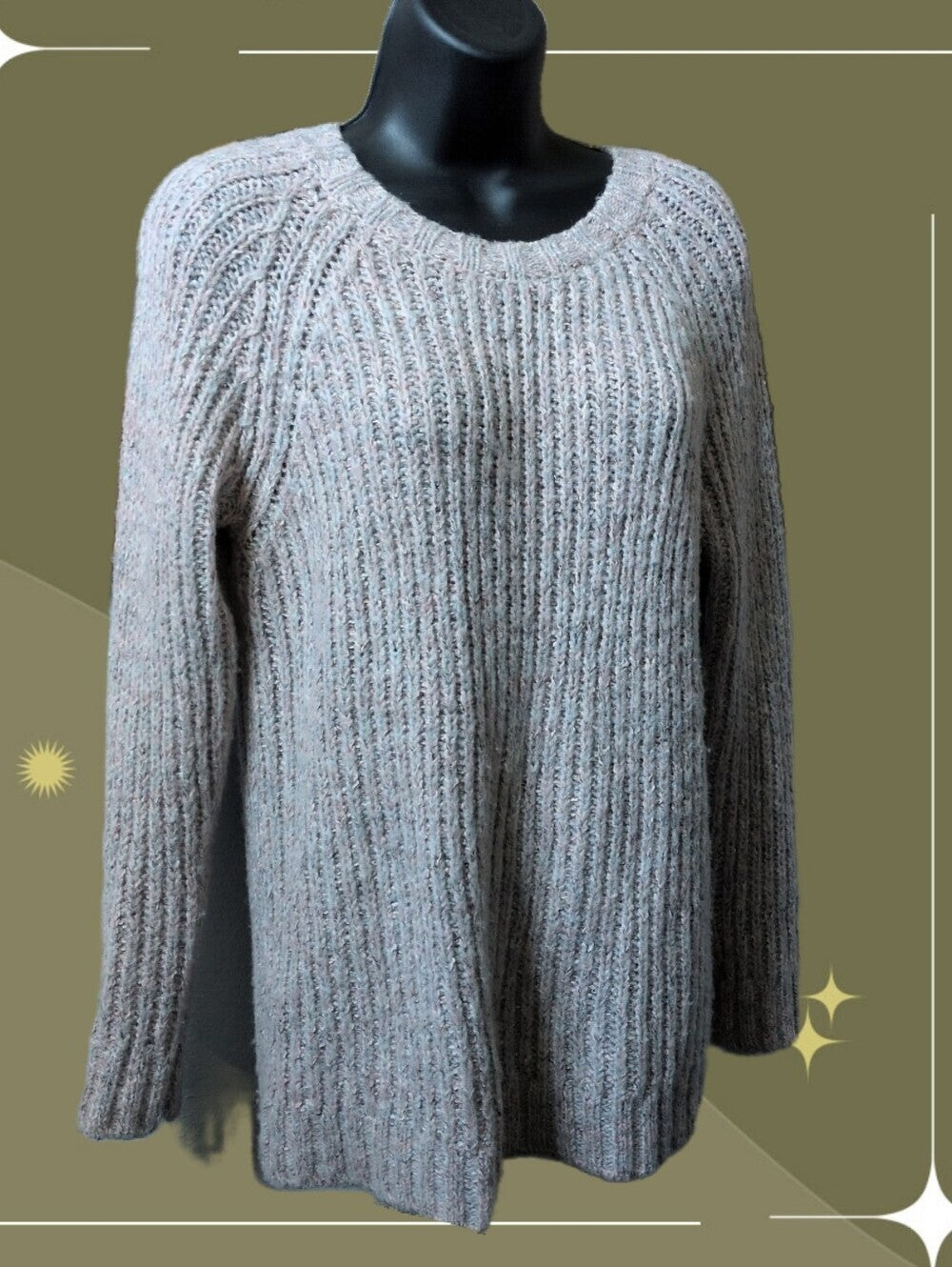 UK Brand Fatface Chunky Rib Knit Pink Heathered Crew Neck Sweater - US 2