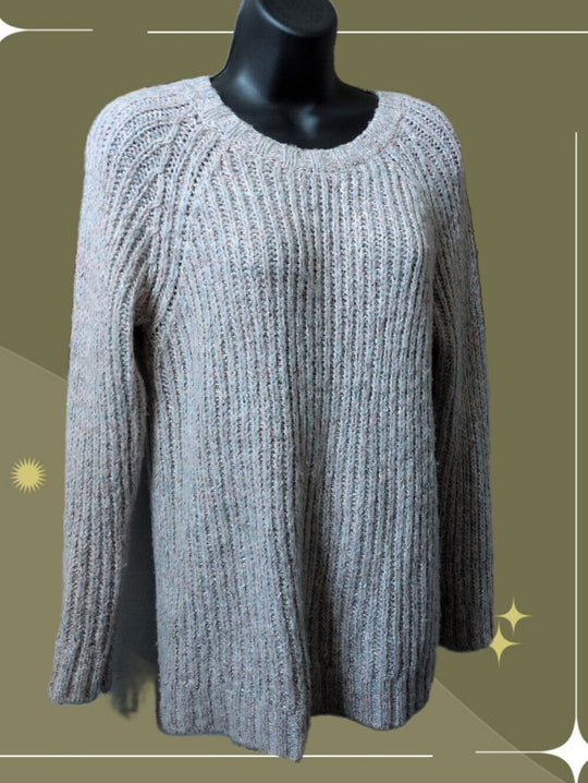 UK Brand Fatface Chunky Rib Knit Pink Heathered Crew Neck Sweater - US 2