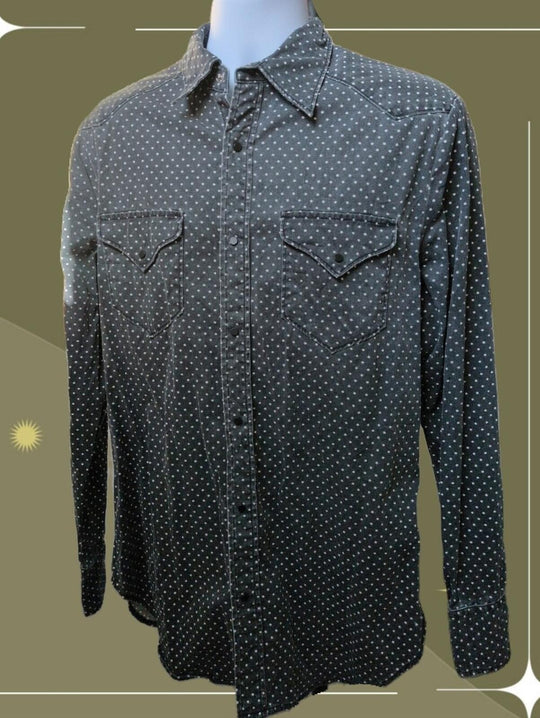 Man X One Teaspoon Men's Gray And White Dot Denim Snap Down Western Shirt -  M