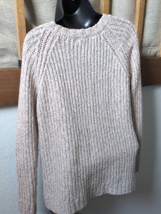 UK Brand Fatface Chunky Rib Knit Pink Heathered Crew Neck Sweater - US 2