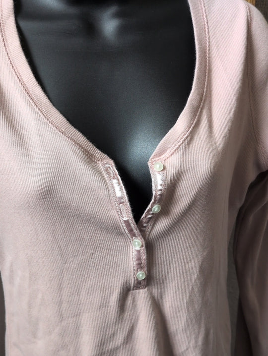 Abercrombie And Fitch Light Mauve Cropped Henley Shirt Size M