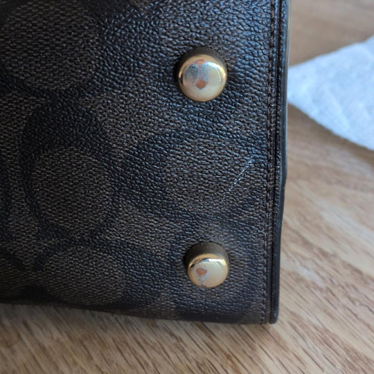 Coach Tilly Top Handle Purse With Dark Signature Print Bottom