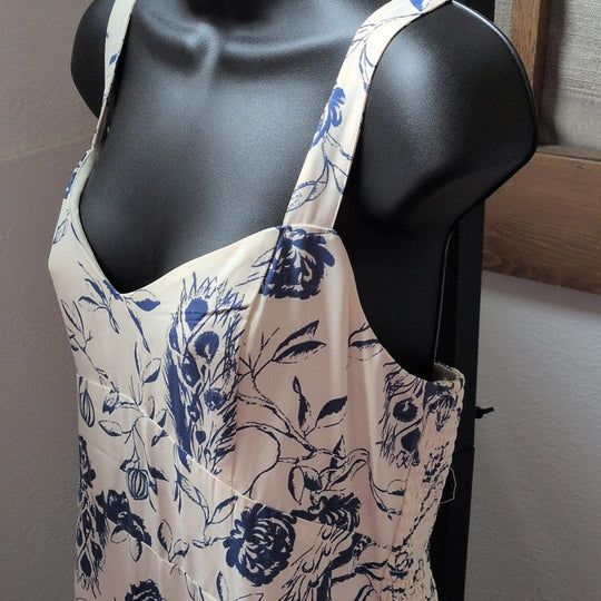 Abercrombie Tiered Ruffle Drama Maxi Dress In Blue Peacock Floral - Medium