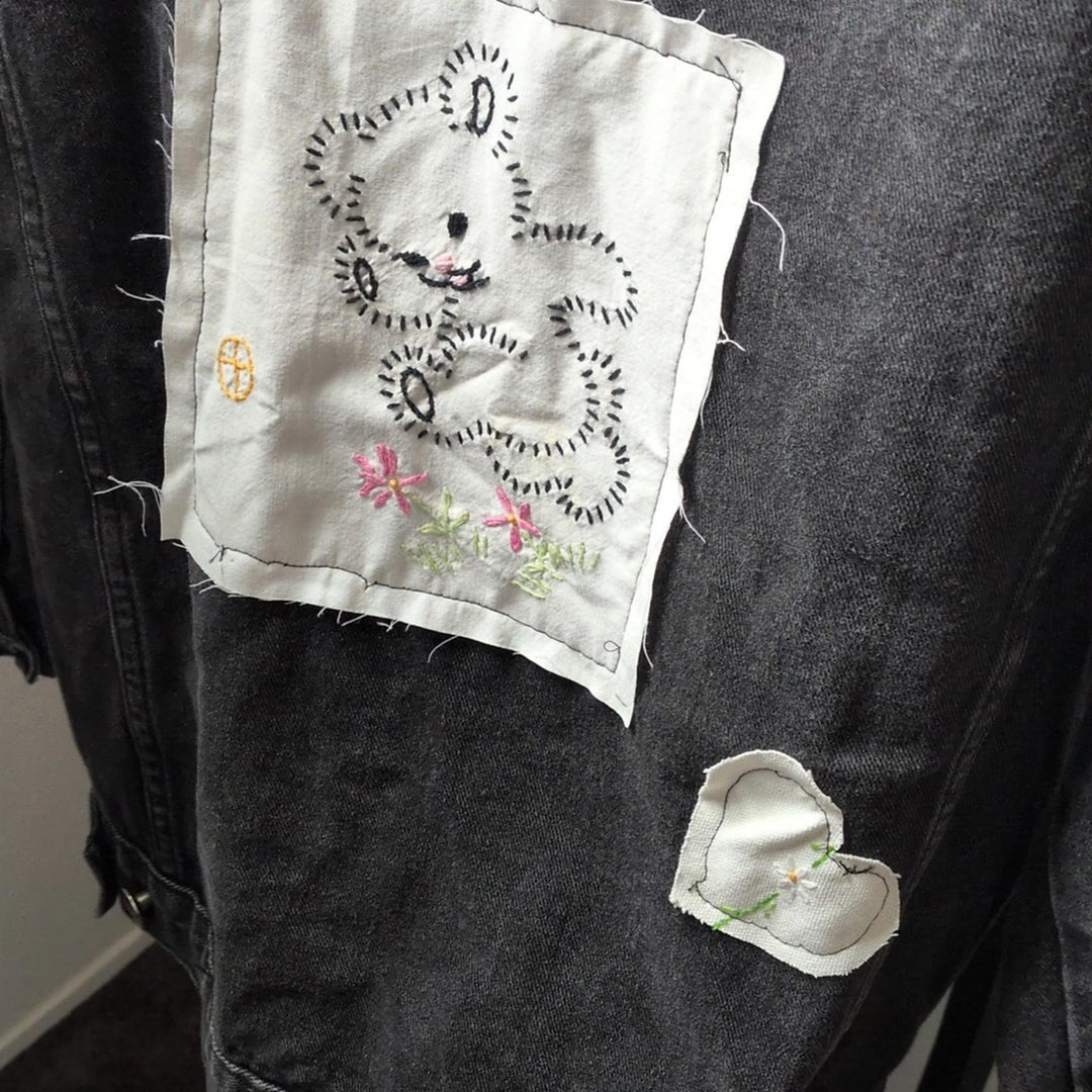 Upcycled By Unpacka Embroidered Vintage Bear Jacket - Medium