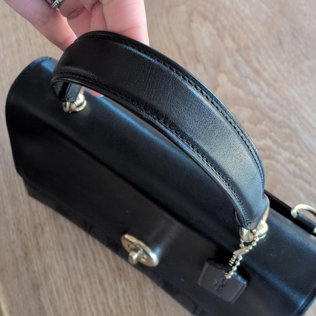 Coach Tilly Top Handle Purse With Dark Signature Print Bottom