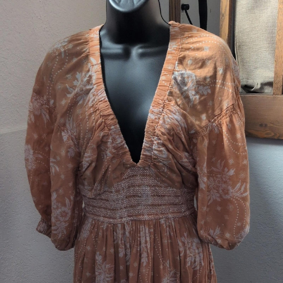Free People Golden Hour Maxi Dress Size XS In Tan/Peach