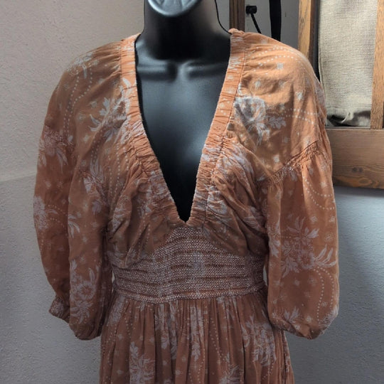 Free People Golden Hour Maxi Dress Size XS In Tan/Peach