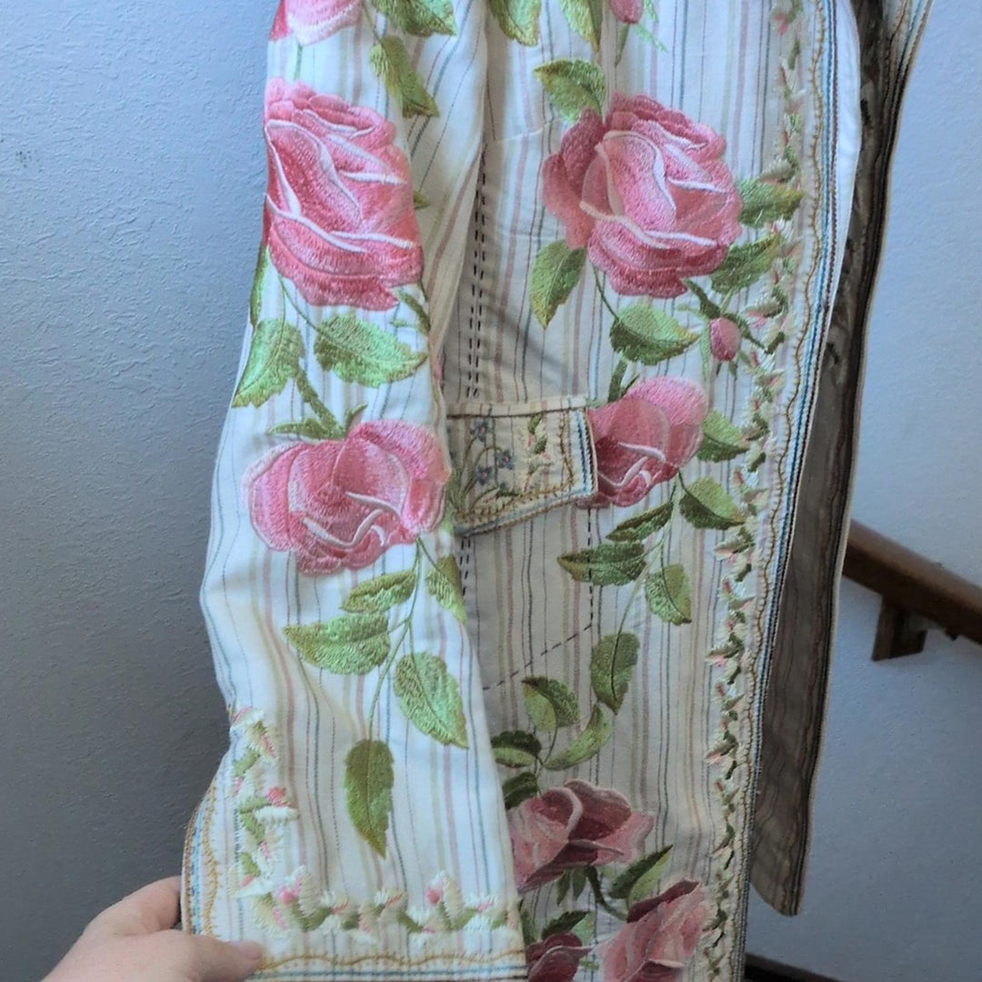 Biya Johnny Was Pink Embroidered Rose Coat - Small