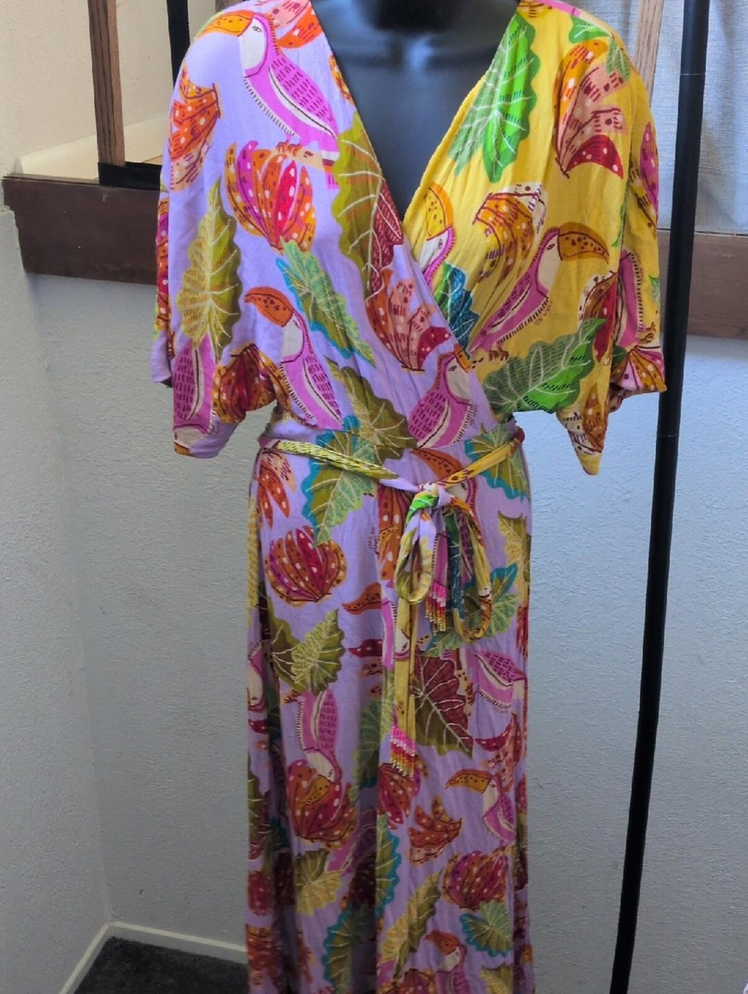 Farm Rio Mixed Beaks And Bananas Wrap Dress - Medium