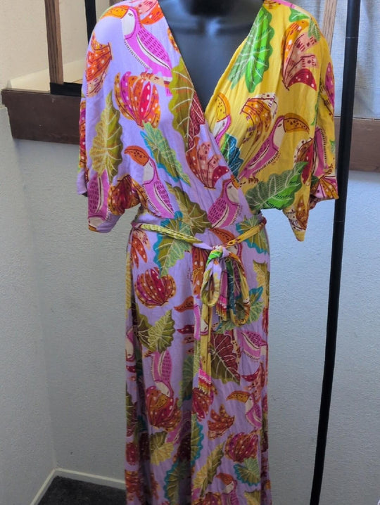 Farm Rio Mixed Beaks And Bananas Wrap Dress - Medium