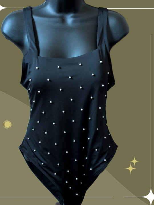 Bebe Black And Pearl One Piece Swimsuit Size L