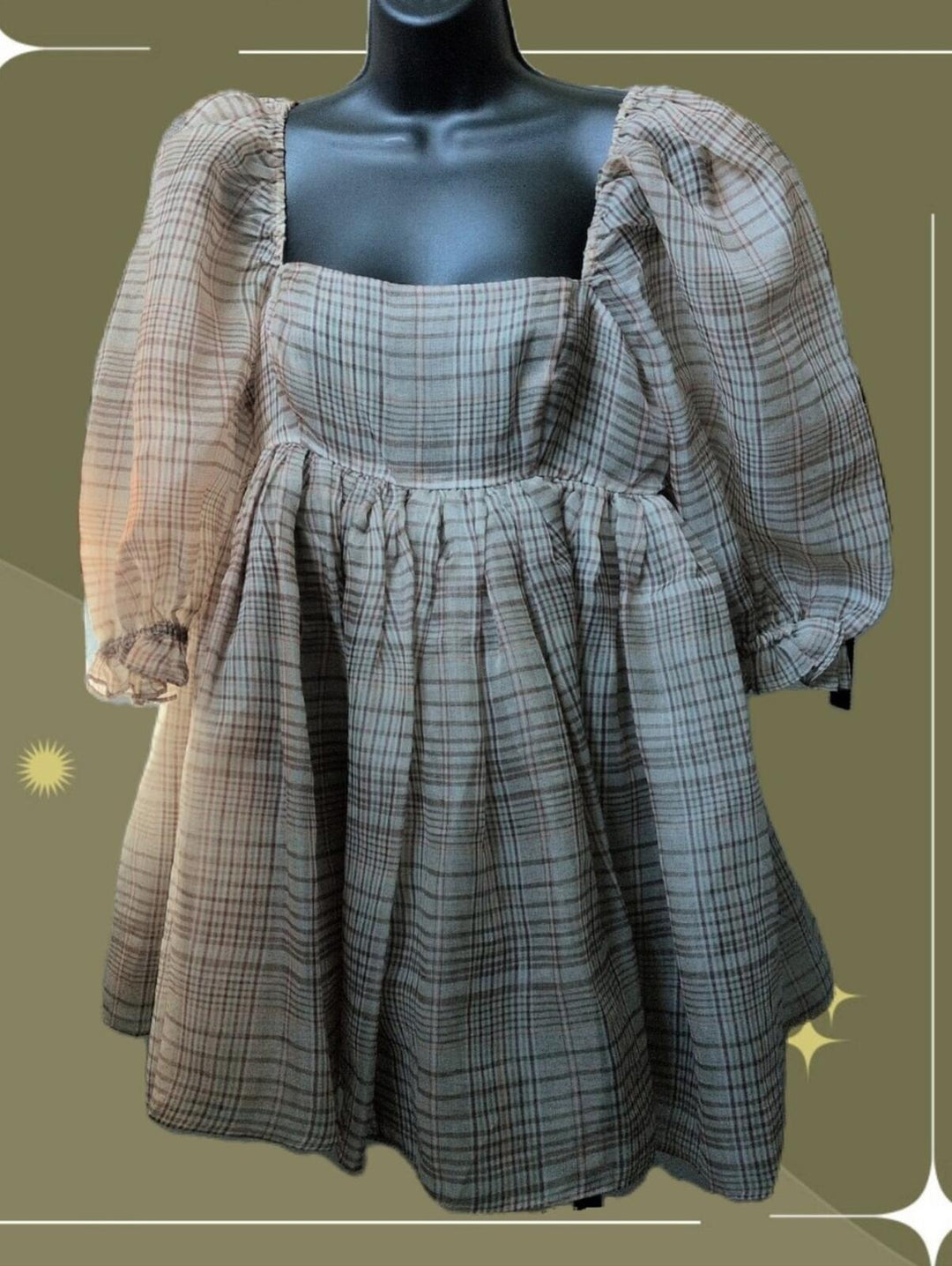 Selkie Plaid Puff Mini Dress - M