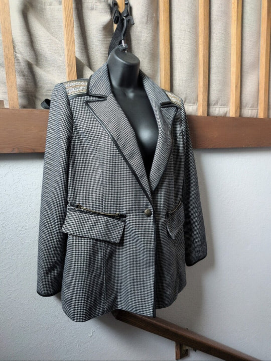Sam Edelman Margot Embellished Faux Leather Trim Blazer - Large