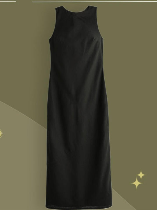 Abercrombie High Neck Linen Blend Dress In Black - LT