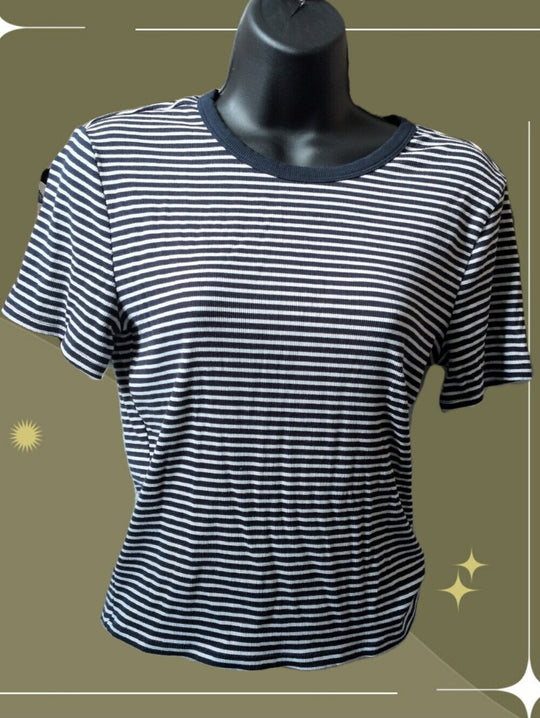 Athleta Navy And White Stripe Cropped Tee Size M