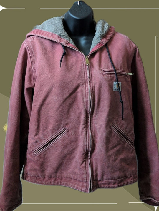 Vintage Carhartt Jacket Women's Medium Pink Rose WJ141 VRS Sherpa Lined  size s