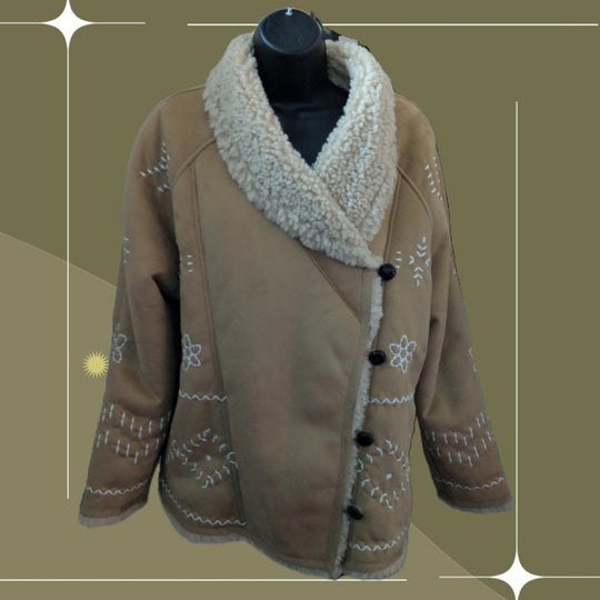 Driftwood Faux Suede Hand Embroidered Style Jacket - Small