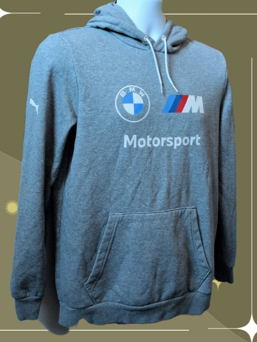 PUMA BMW M Motorsport Essentials Fleece Hoodie in medium heather gray- small