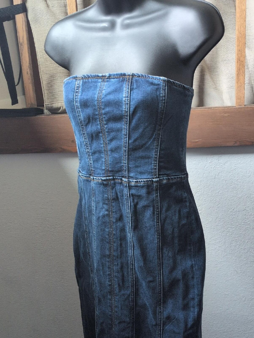 Reformation Anais Strapless Denim Midi Dress  - Size  US 0